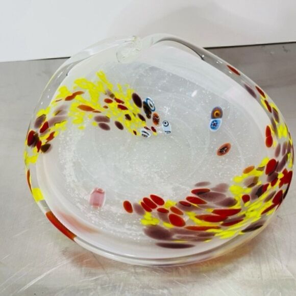 Murano Style Millefiori Clear Swirl Yellow Red White Twist End 7.25" 7.25" by 3. - Picture 3 of 9